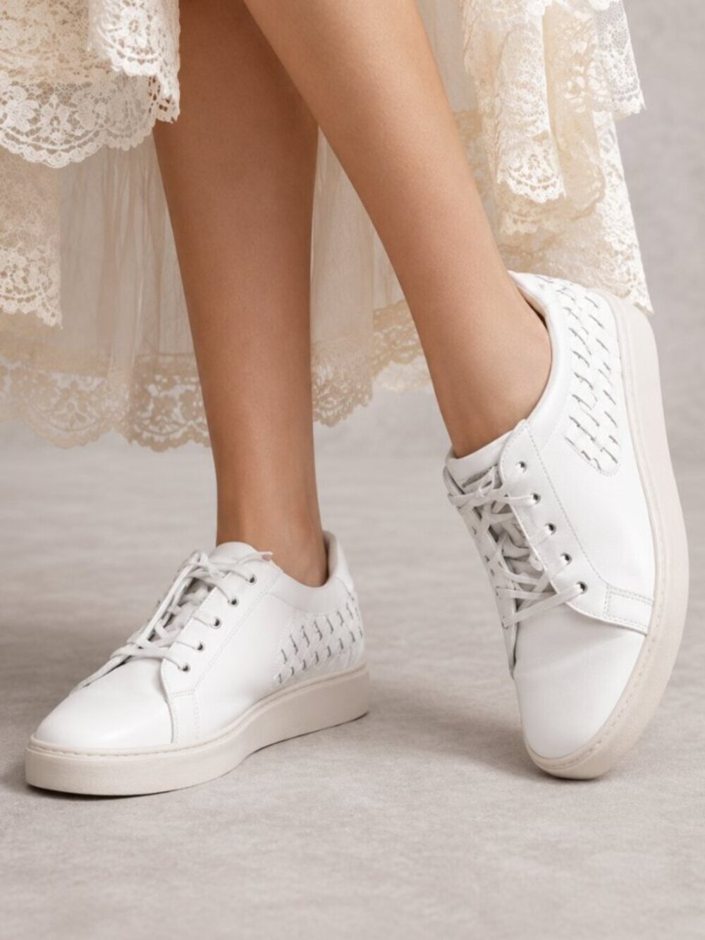 Bottega Veneta Intrecciato White Woven Leather Sneakers EU 36.5